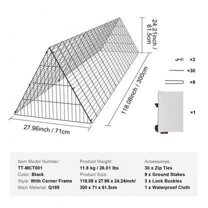 TT-MCT001 - Spacious Chicken Tunnels 300x71cm, Safe Outdoor Roaming for Poultry