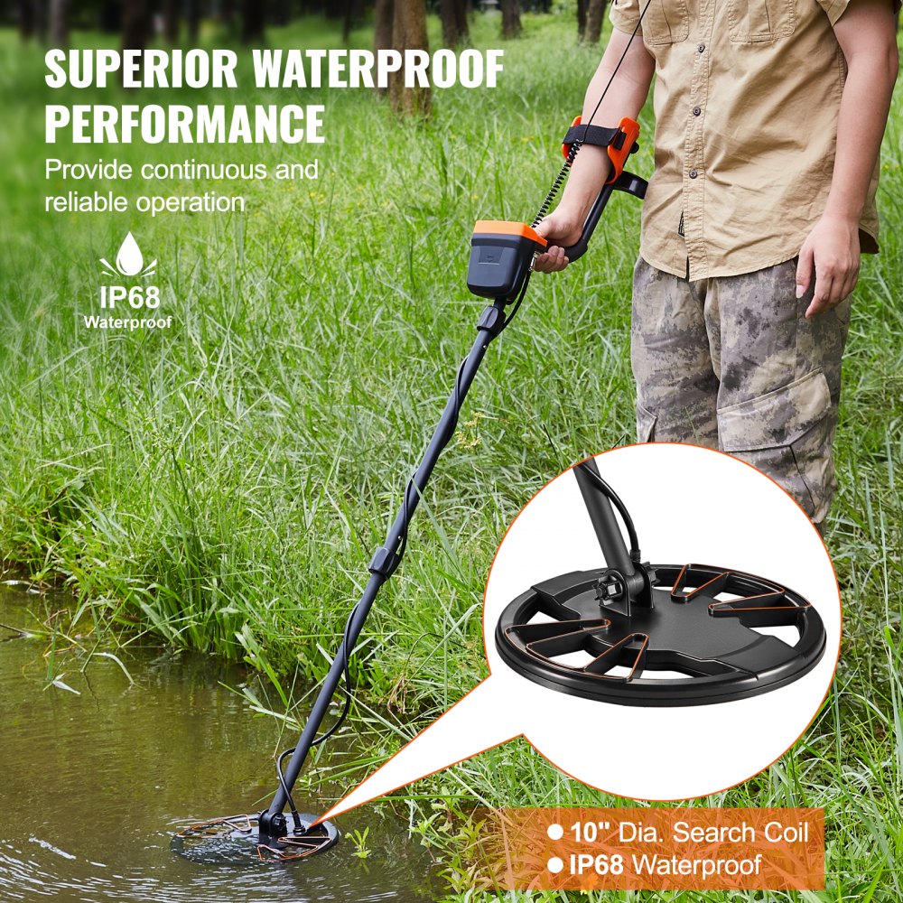TS181A - 10" Waterproof Metal Detector with LCD, 7 Modes, Adjustable Stem
