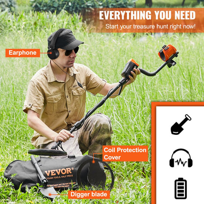 TS181A - 10" Waterproof Metal Detector with LCD, 7 Modes, Adjustable Stem