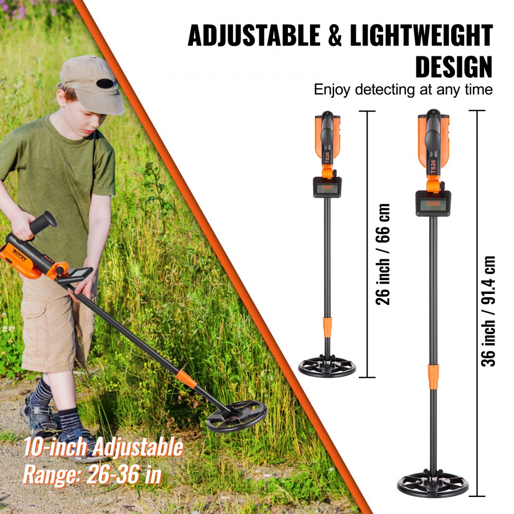 TS26 - 26''-36'' Adjustable Kids' Metal Detector with 6'' Waterproof Coil