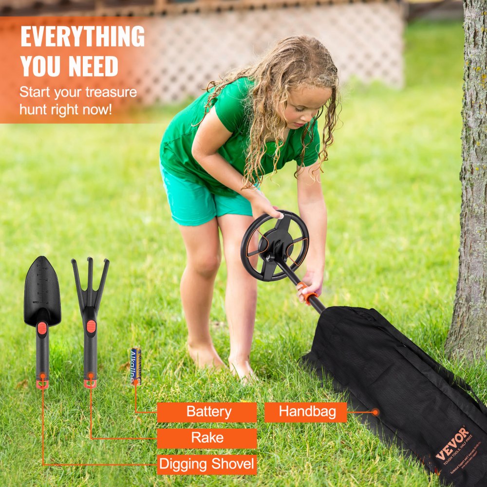 TS26 - 26''-36'' Adjustable Kids' Metal Detector with 6'' Waterproof Coil