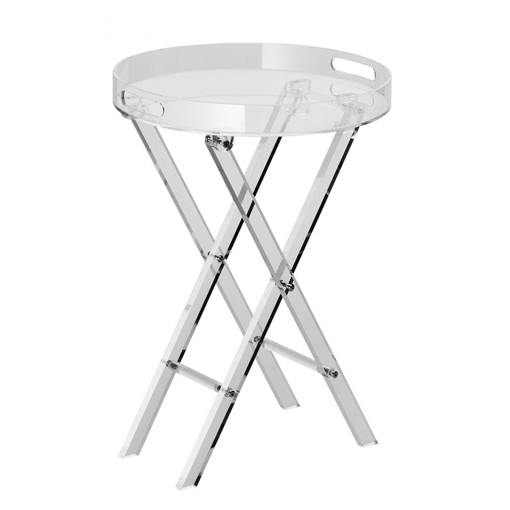 JYFT-001R - Clear Acrylic Folding Tray Table, 15.7" Diameter, Stylish & Practical