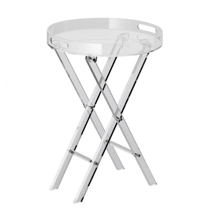 JYFT-001R - Clear Acrylic Folding Tray Table, 15.7" Diameter, Stylish & Practical