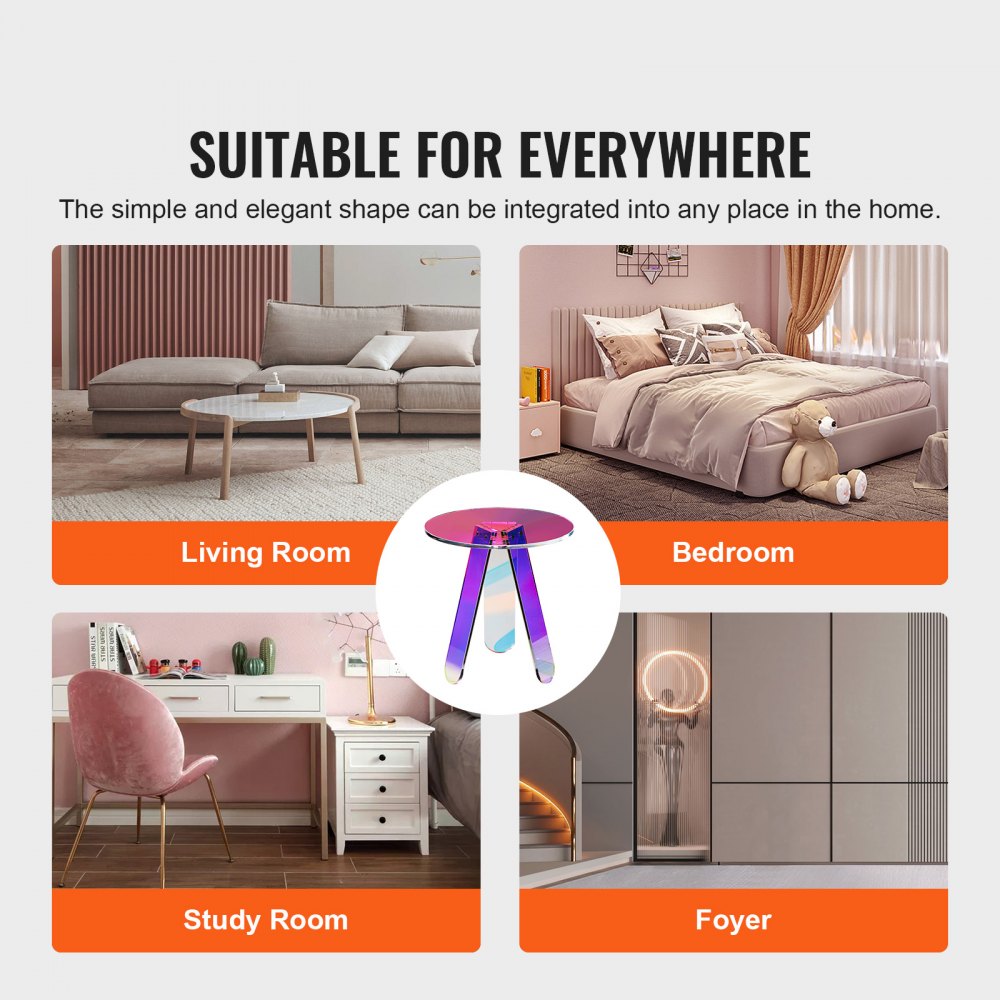 JYFS-0010S - Modern Iridescent Acrylic Side Table, φ17.7 in, 22 lbs