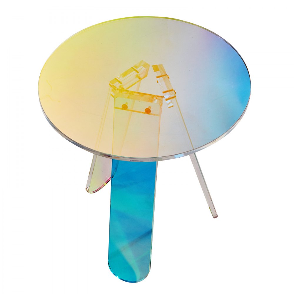 JYFS-0010S - Modern Iridescent Acrylic Side Table, φ17.7 in, 22 lbs
