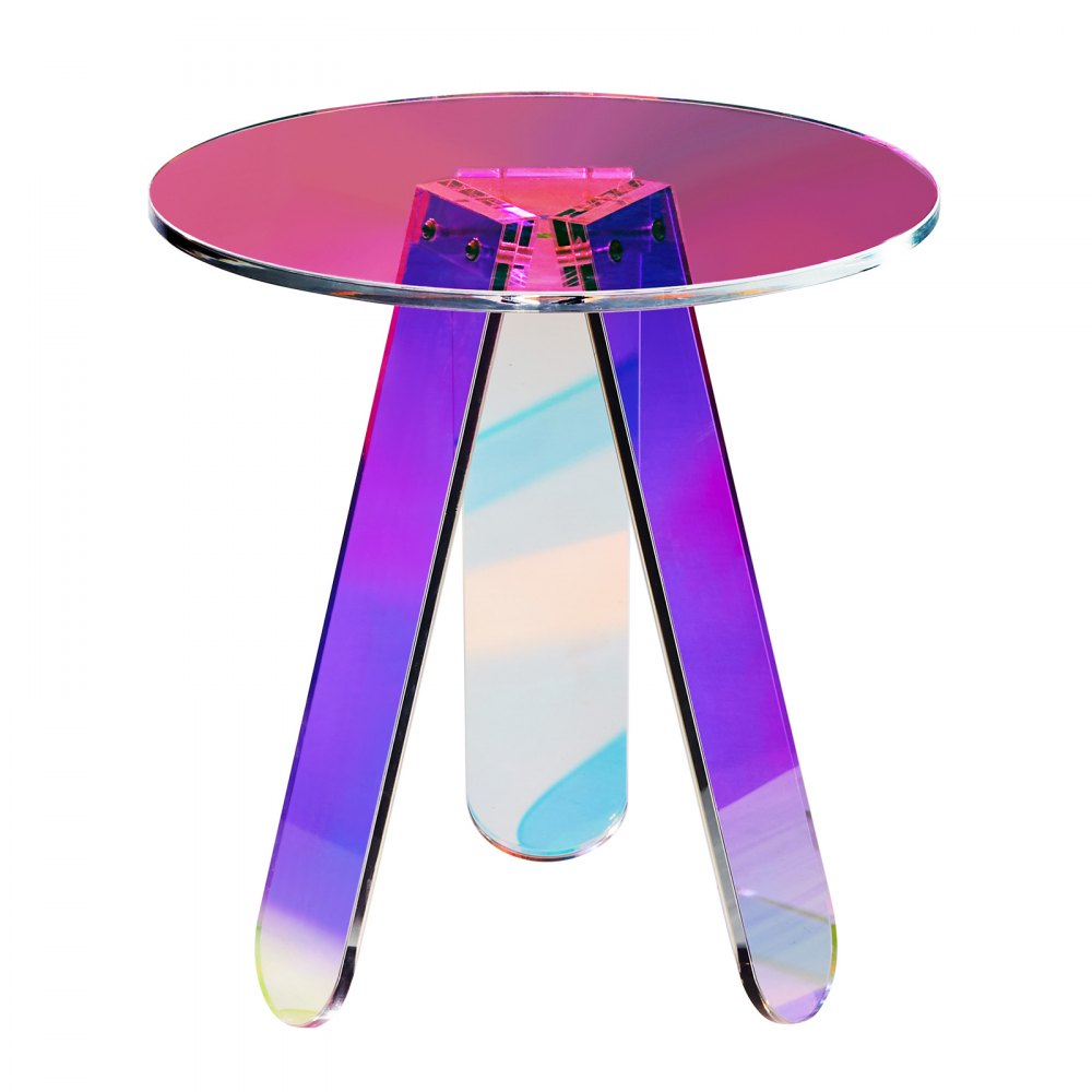 JYFS-0010S - Modern Iridescent Acrylic Side Table, φ17.7 in, 22 lbs