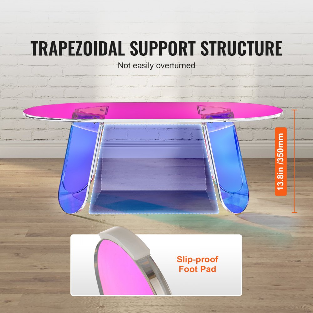 JYFB-0020B - Iridescent Acrylic Coffee Table, 37.4 x 19.7 x 13.8 in, Fully Assembled
