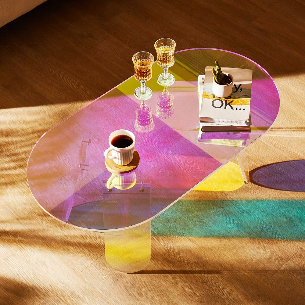 JYFB-0020B - Iridescent Acrylic Coffee Table, 37.4 x 19.7 x 13.8 in, Fully Assembled