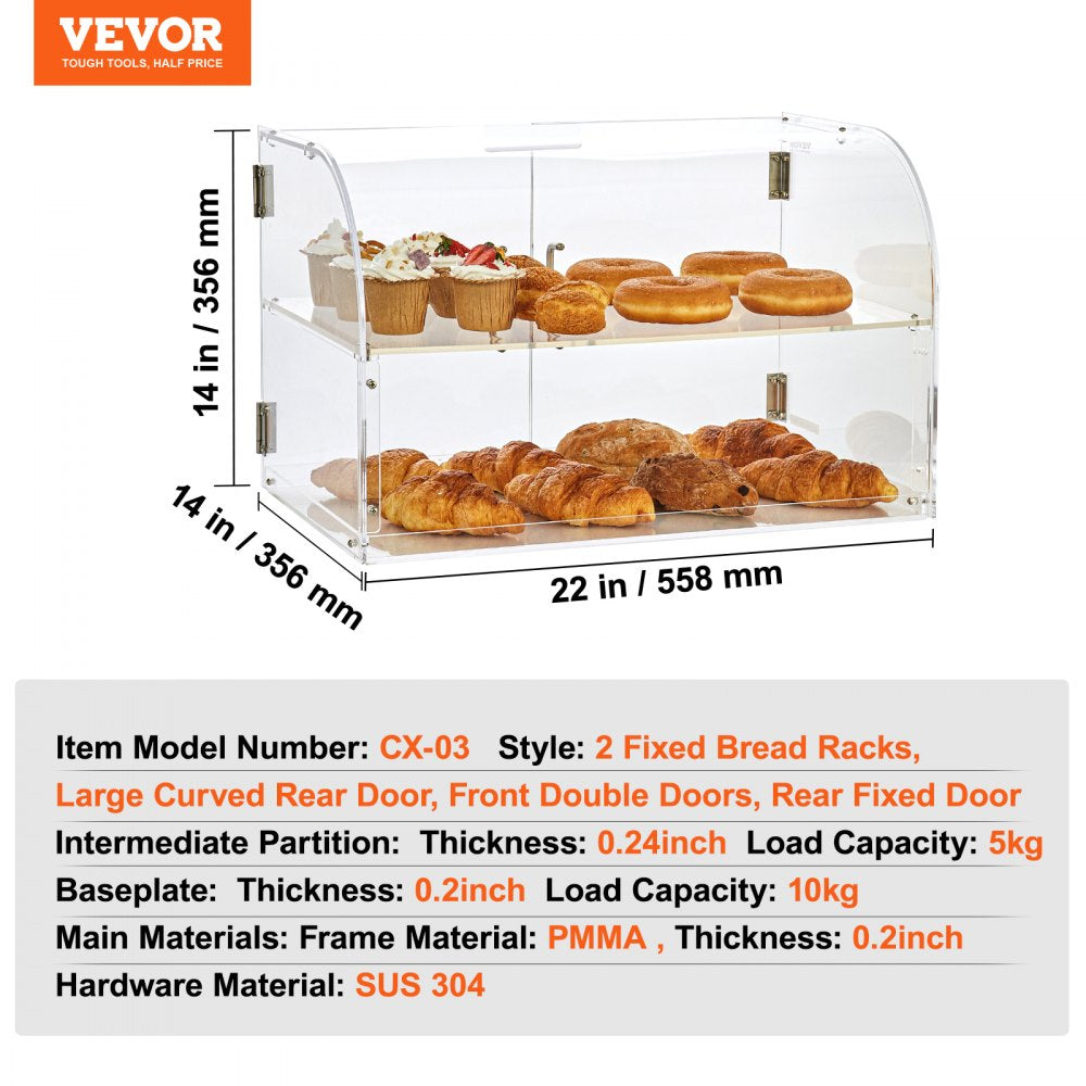 CX-03 - Durable 2-Tier PMMA Pastry Display Case for Baked Goods