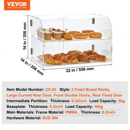 CX-03 - Durable 2-Tier PMMA Pastry Display Case for Baked Goods