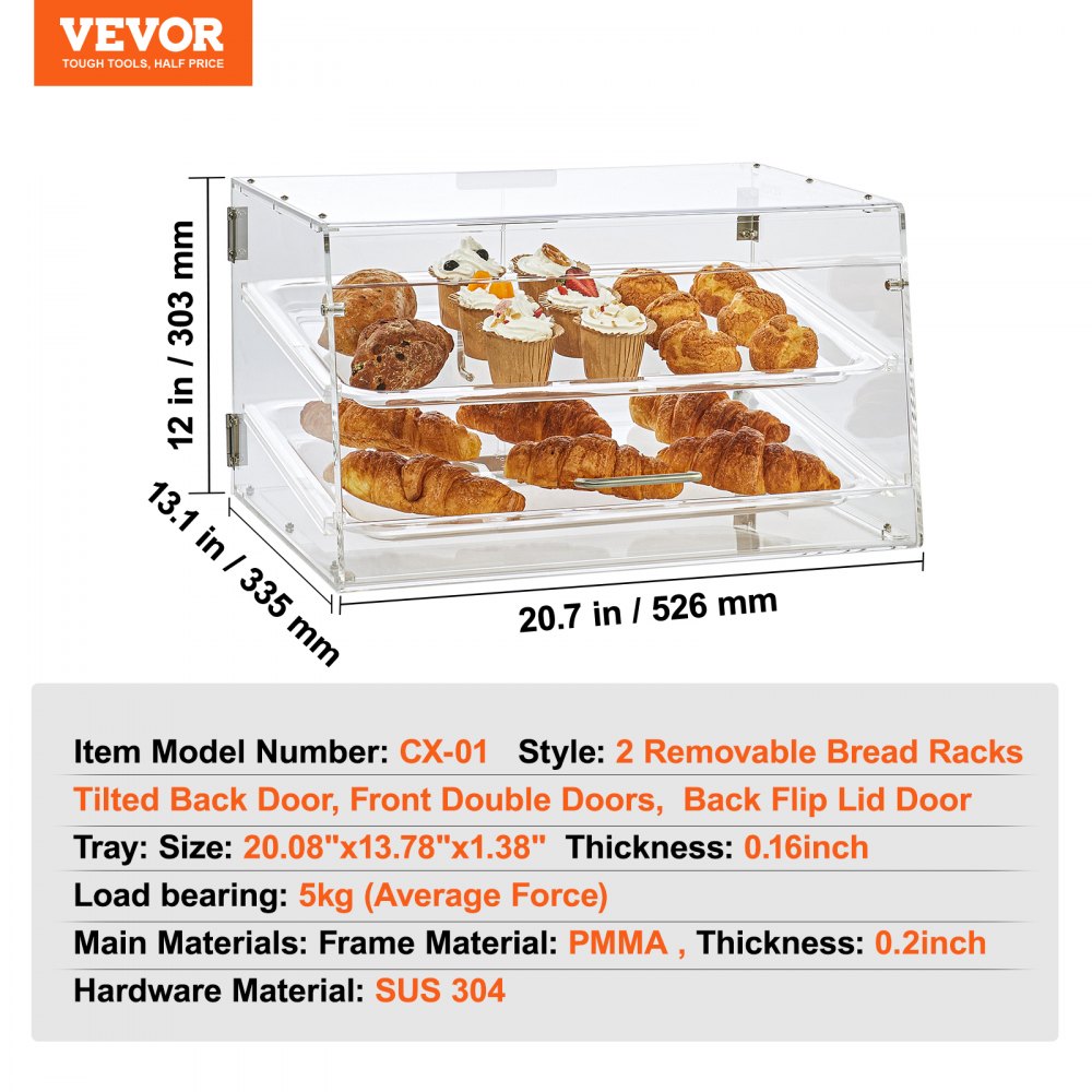 CX-01 - 2-Tier Acrylic Bakery Display Case for Baked Goods