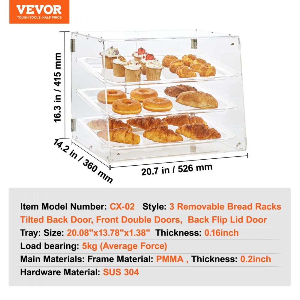 CX-02 - 3-Tier Durable Pastry Display Case with Easy Rear Access
