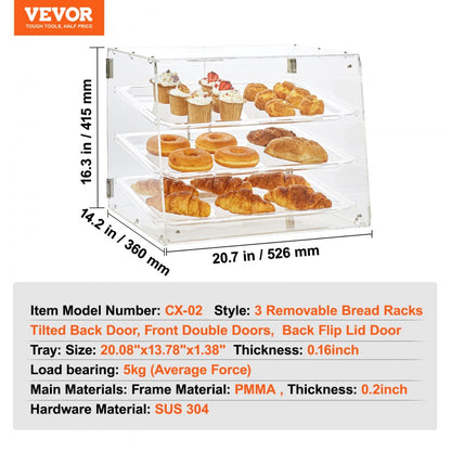 CX-02 - 3-Tier Durable Pastry Display Case with Easy Rear Access