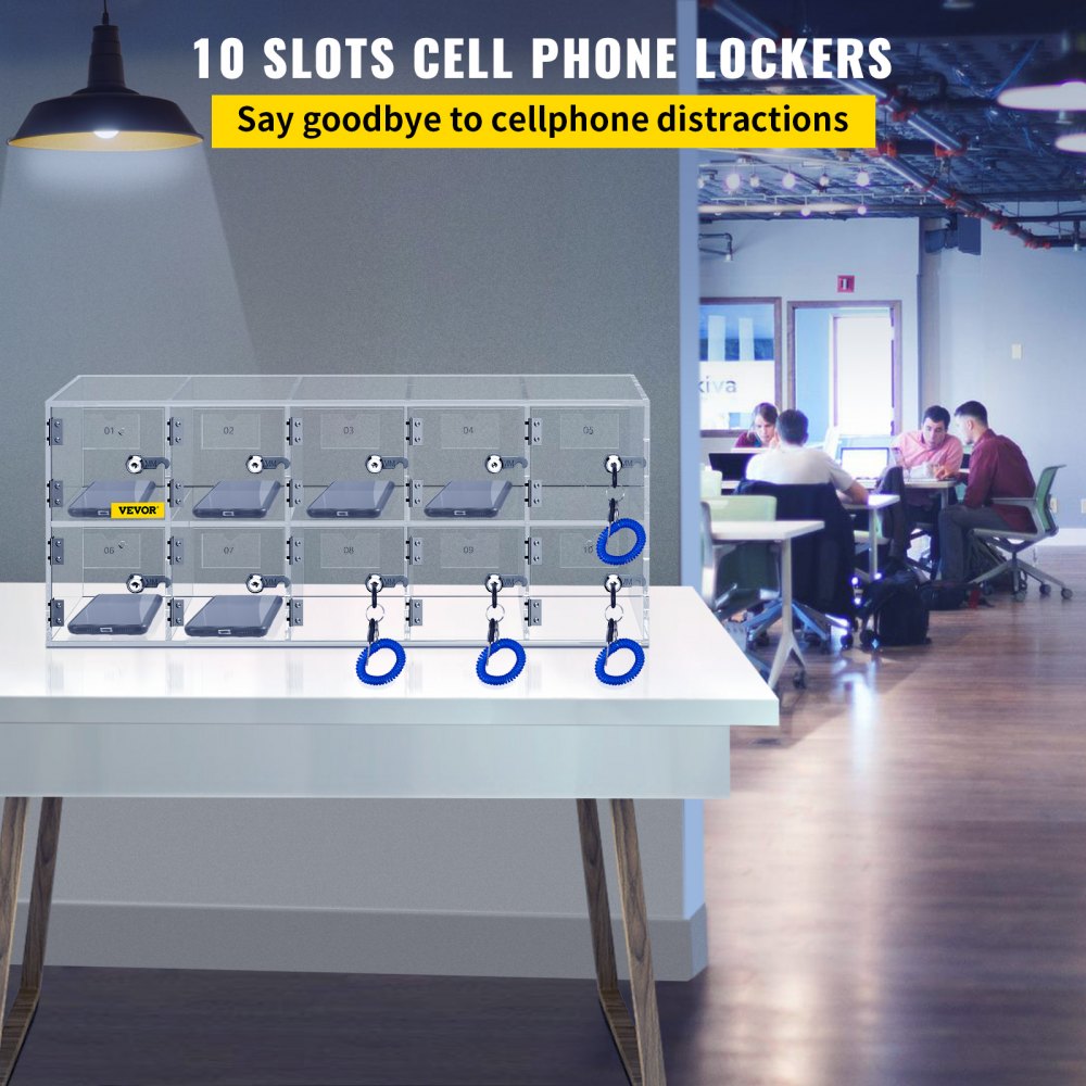 SJG-YKL-10M - 10-Slot Clear Acrylic Cell Phone Locker for Classrooms & Offices