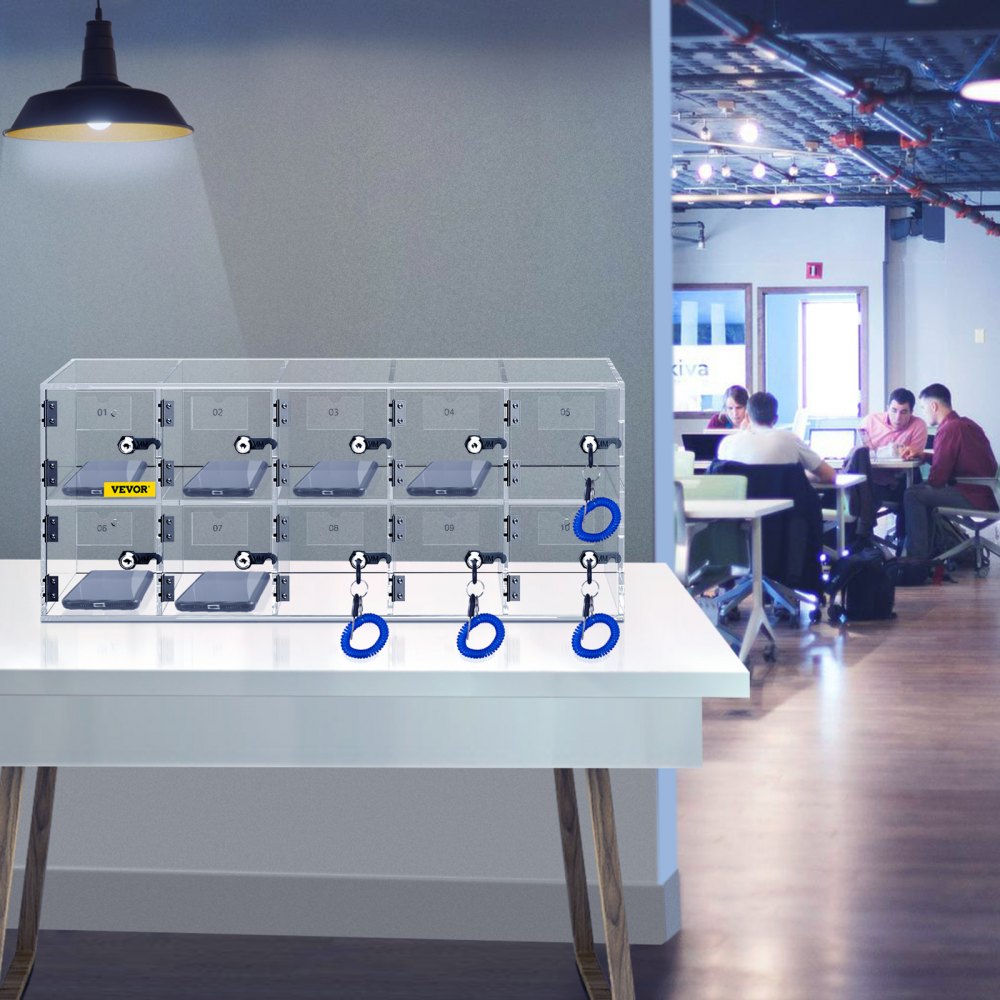 SJG-YKL-10M - 10-Slot Clear Acrylic Cell Phone Locker for Classrooms & Offices