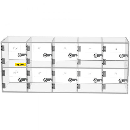 SJG-YKL-10M - 10-Slot Clear Acrylic Cell Phone Locker for Classrooms & Offices