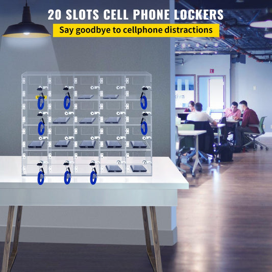 SJG-YKL-20M - Durable Acrylic 20-Slot Cell Phone Locker with Unique Keys