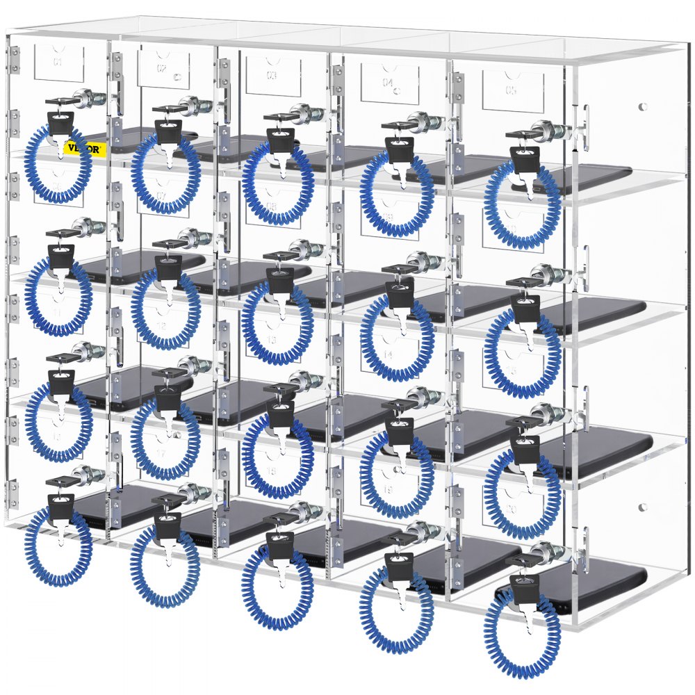 SJG-YKL-20M - Durable Acrylic 20-Slot Cell Phone Locker with Unique Keys