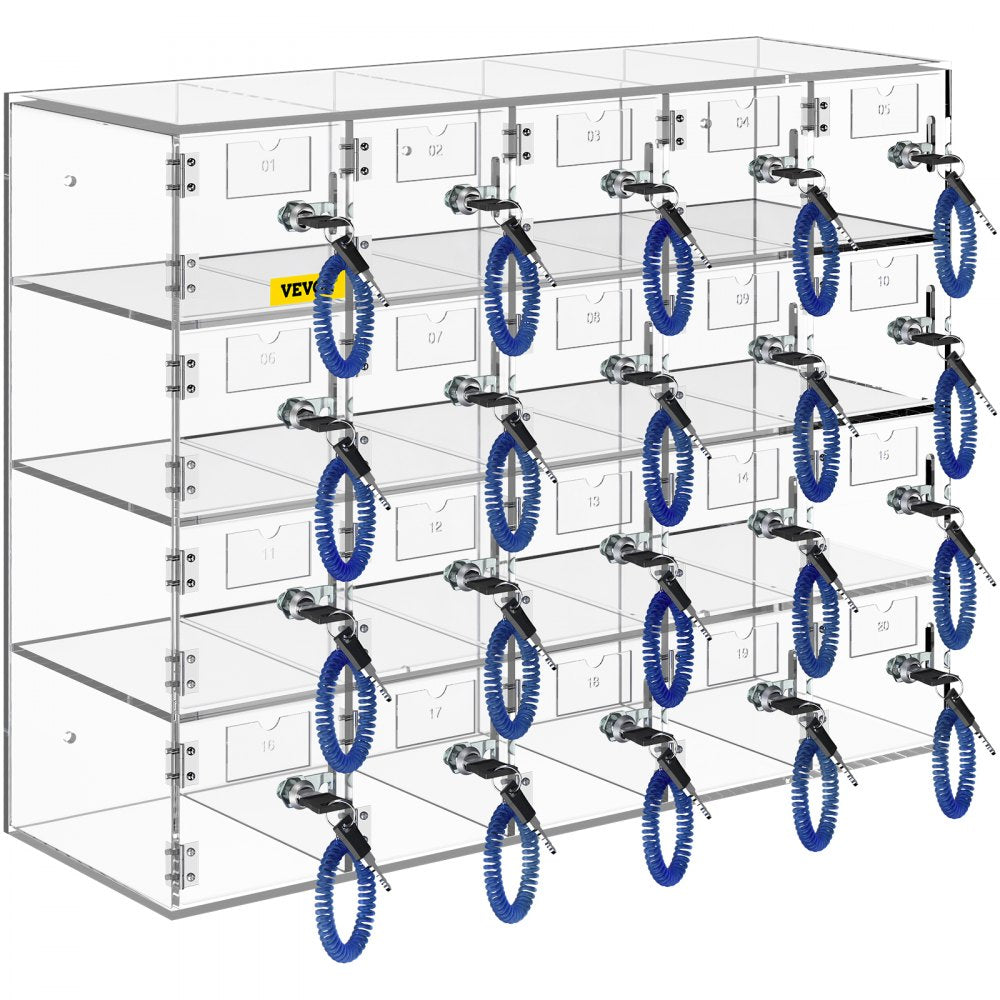SJG-YKL-20M - Durable Acrylic 20-Slot Cell Phone Locker with Unique Keys