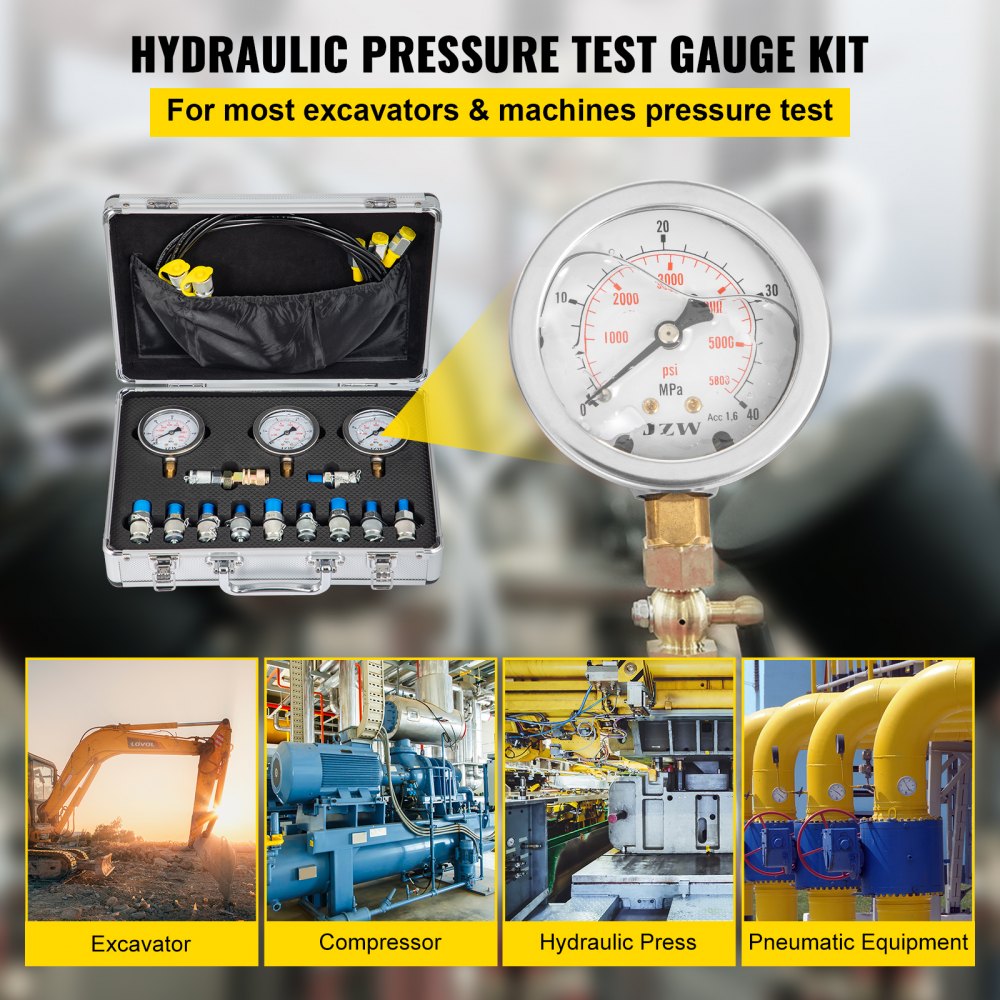 010666403229 - Durable Hydraulic Pressure Testing Kit with 3 Gauges & 10 Couplings