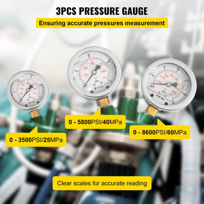 010666403229 - Durable Hydraulic Pressure Testing Kit with 3 Gauges & 10 Couplings