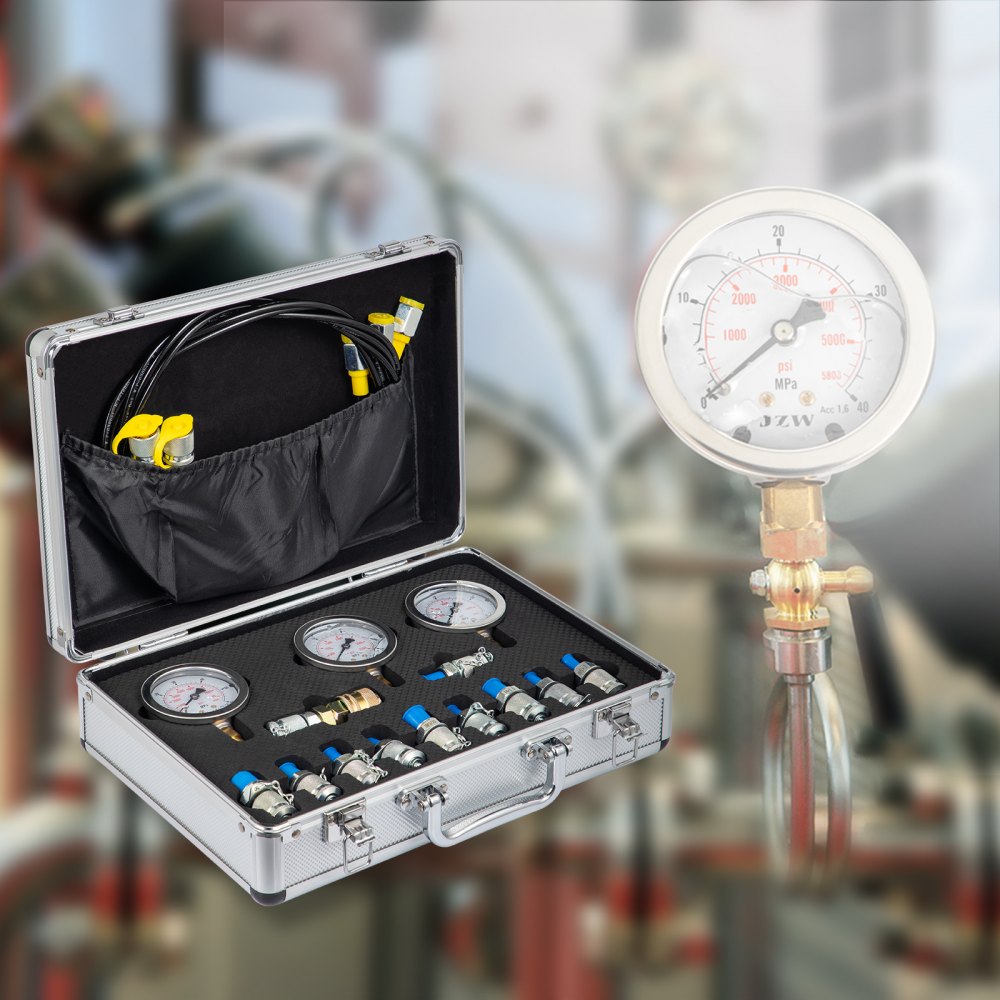 010666403229 - Durable Hydraulic Pressure Testing Kit with 3 Gauges & 10 Couplings