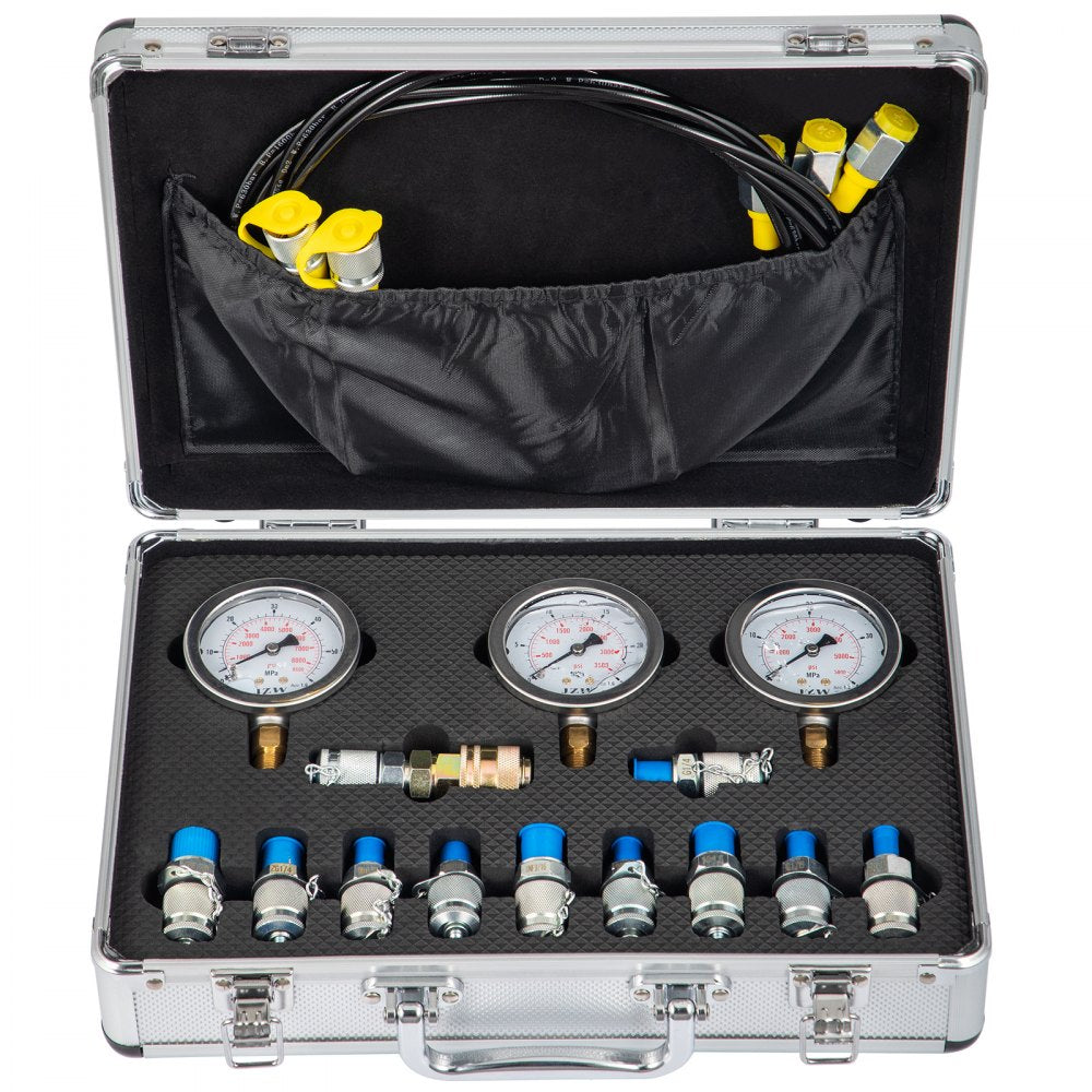 010666403229 - Durable Hydraulic Pressure Testing Kit with 3 Gauges & 10 Couplings