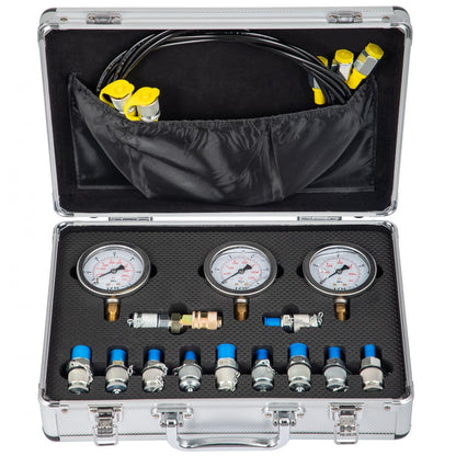 010666403229 - Durable Hydraulic Pressure Testing Kit with 3 Gauges & 10 Couplings