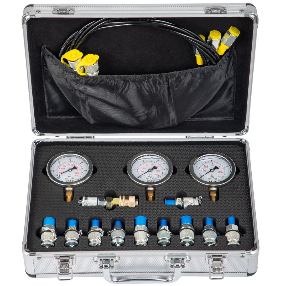 010666403229 - Durable Hydraulic Pressure Testing Kit with 3 Gauges & 10 Couplings
