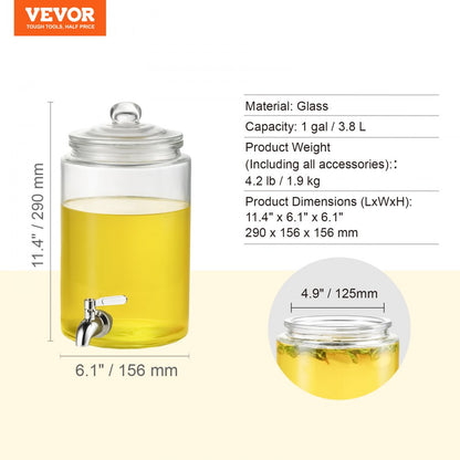 010939643083 - 1 Gallon Glass Beverage Dispenser with Stainless Steel Spigot