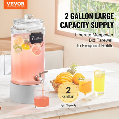 010583298757 - 2 Gallon Glass Beverage Dispenser with Stainless Steel Spigot
