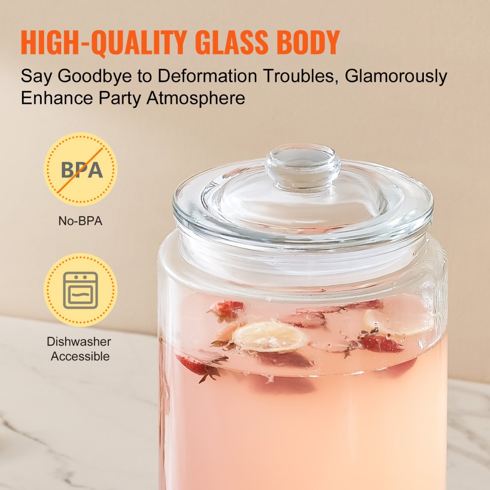 010583298757 - 2 Gallon Glass Beverage Dispenser with Stainless Steel Spigot