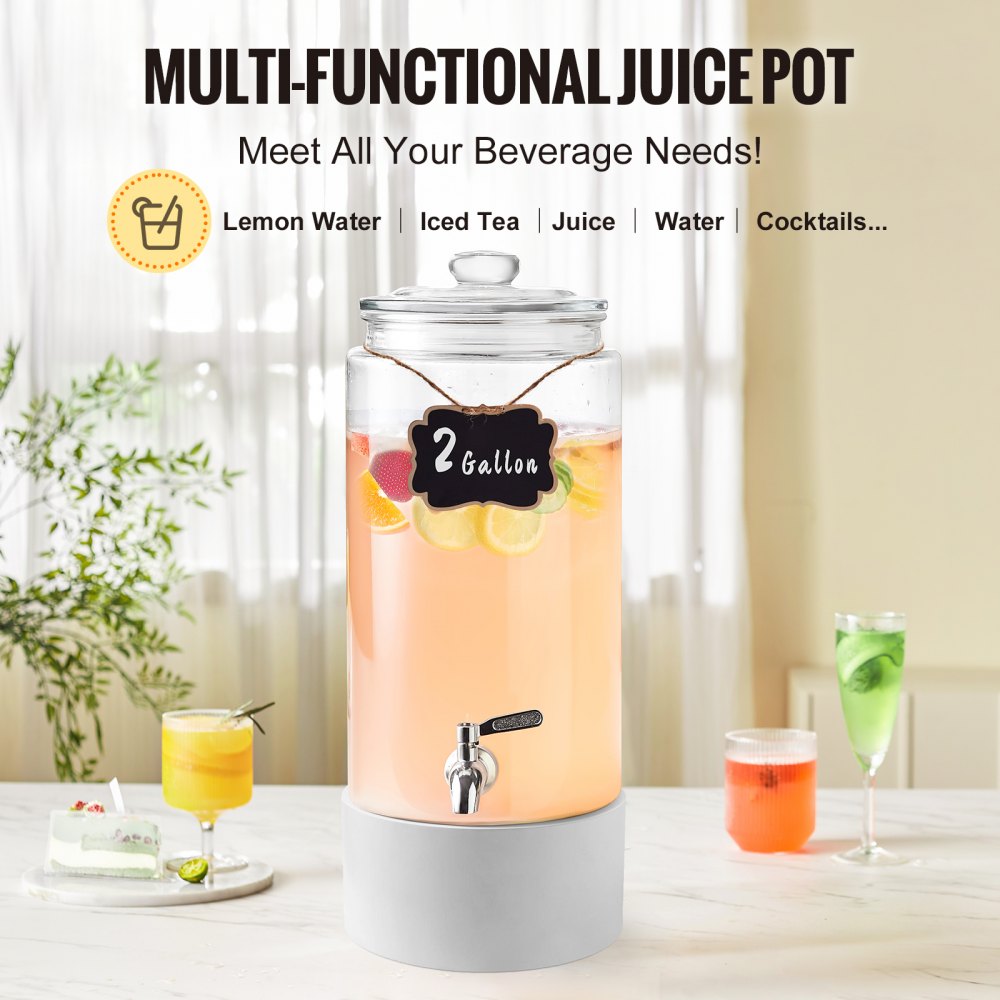 010583298757 - 2 Gallon Glass Beverage Dispenser with Stainless Steel Spigot