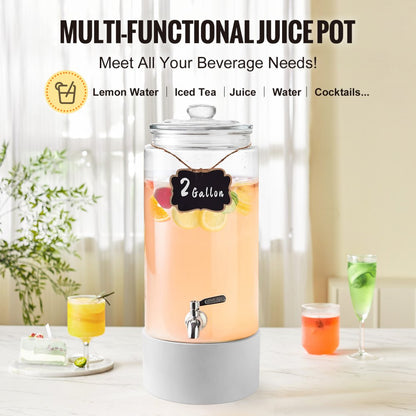 010583298757 - 2 Gallon Glass Beverage Dispenser with Stainless Steel Spigot