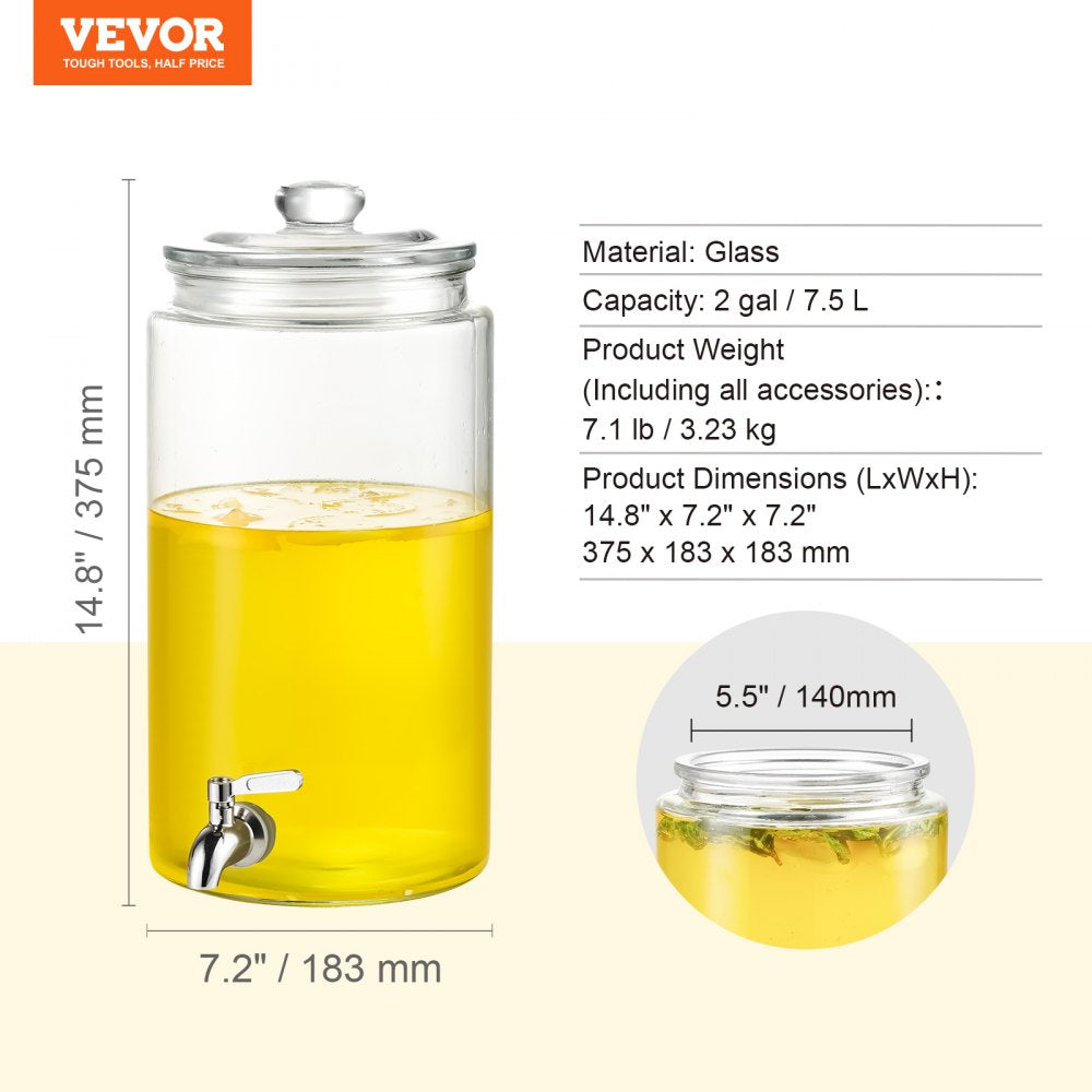 010583298757 - 2 Gallon Glass Beverage Dispenser with Stainless Steel Spigot