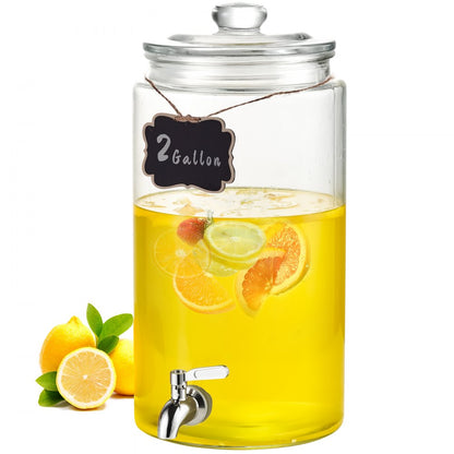 010583298757 - 2 Gallon Glass Beverage Dispenser with Stainless Steel Spigot