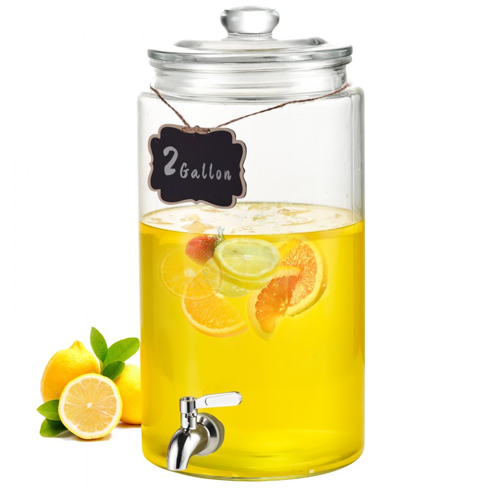 010583298757 - 2 Gallon Glass Beverage Dispenser with Stainless Steel Spigot