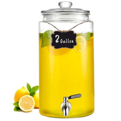 010583298757 - 2 Gallon Glass Beverage Dispenser with Stainless Steel Spigot