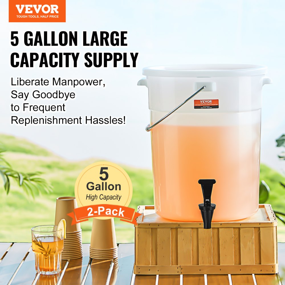 010192091454 - 5 Gallon Plastic Drink Dispenser with Anti-Dust Lid & Handles