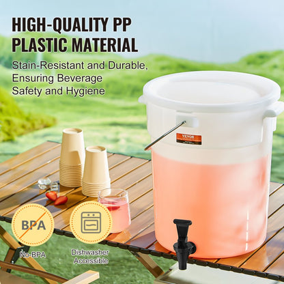 010192091454 - 5 Gallon Plastic Drink Dispenser with Anti-Dust Lid & Handles
