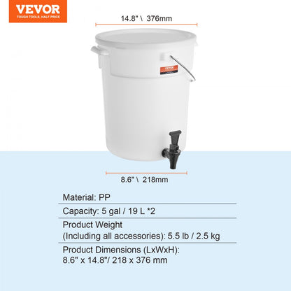 010192091454 - 5 Gallon Plastic Drink Dispenser with Anti-Dust Lid & Handles