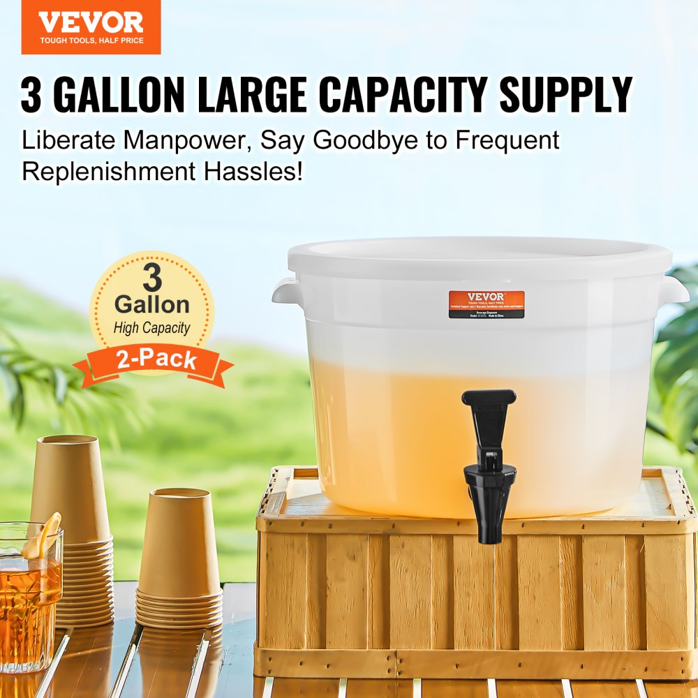 010568329743 - 3-Gallon PP Plastic Beverage Dispenser with Drip-Preventing Faucet
