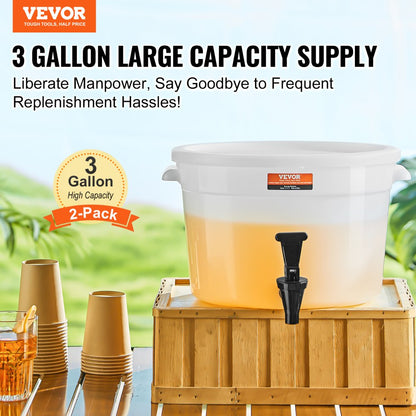 010568329743 - 3-Gallon PP Plastic Beverage Dispenser with Drip-Preventing Faucet