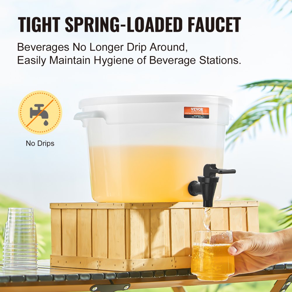010568329743 - 3-Gallon PP Plastic Beverage Dispenser with Drip-Preventing Faucet