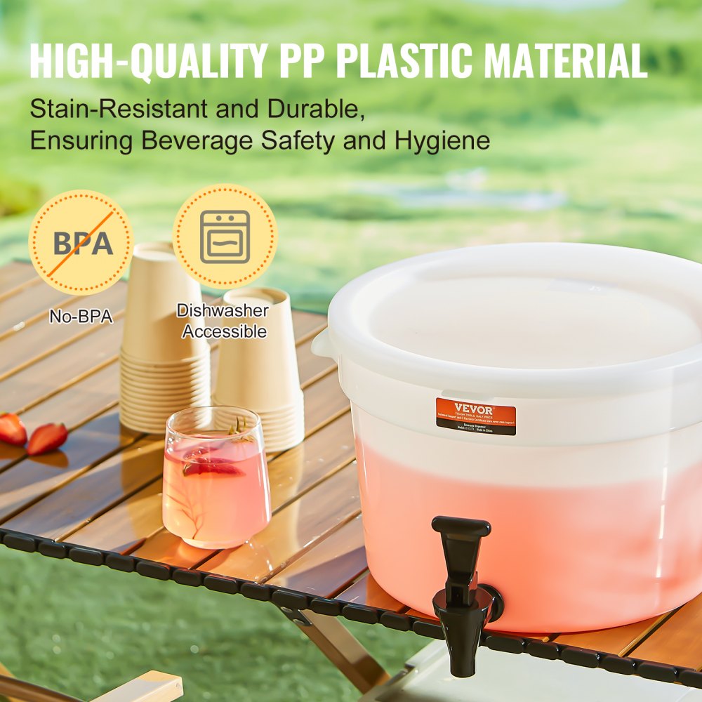 010568329743 - 3-Gallon PP Plastic Beverage Dispenser with Drip-Preventing Faucet