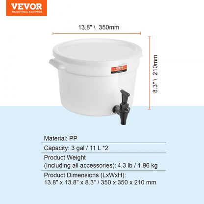 010568329743 - 3-Gallon PP Plastic Beverage Dispenser with Drip-Preventing Faucet
