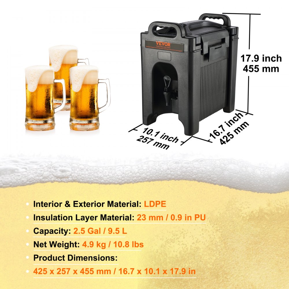 2.5GL - 2.5 Gallon Insulated Beverage Dispenser with Ergonomic Handles