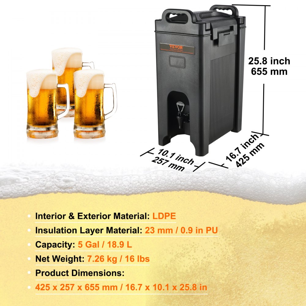 5GL - 5 Gallon Insulated Beverage Dispenser for Hot and Cold Drinks