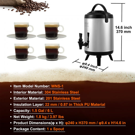 WNS-1 - VEVOR 12-Hour Stainless Steel Insulated Drink Dispenser