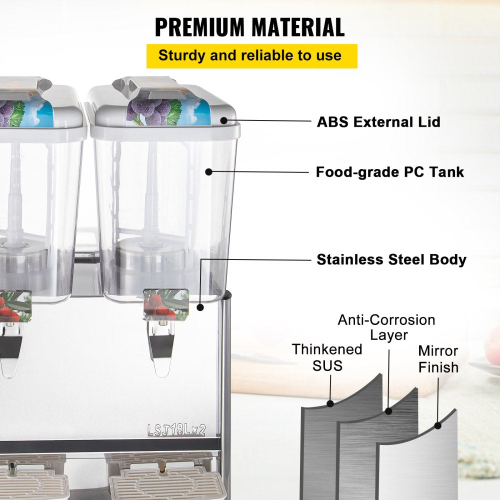 010167650427 - 9.5 Gallon Dual-Tank Stainless Steel Beverage Dispenser